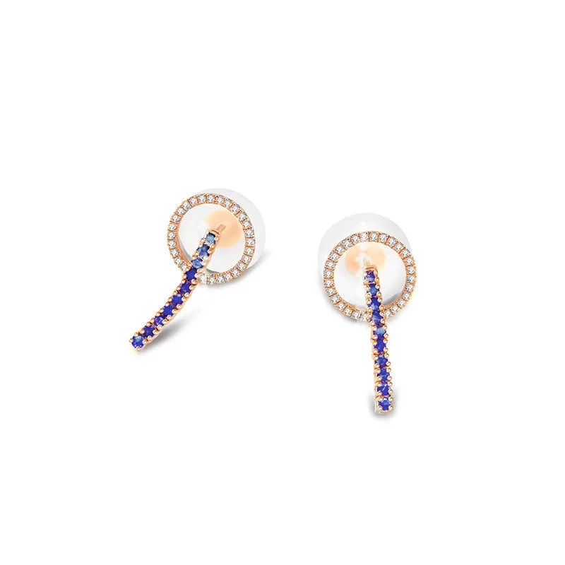 18k Gold Hollow Round Shape with Line Sapphire Earring