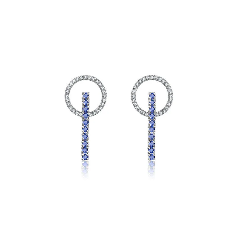 18k Gold Hollow Round Shape with Line Sapphire Earring