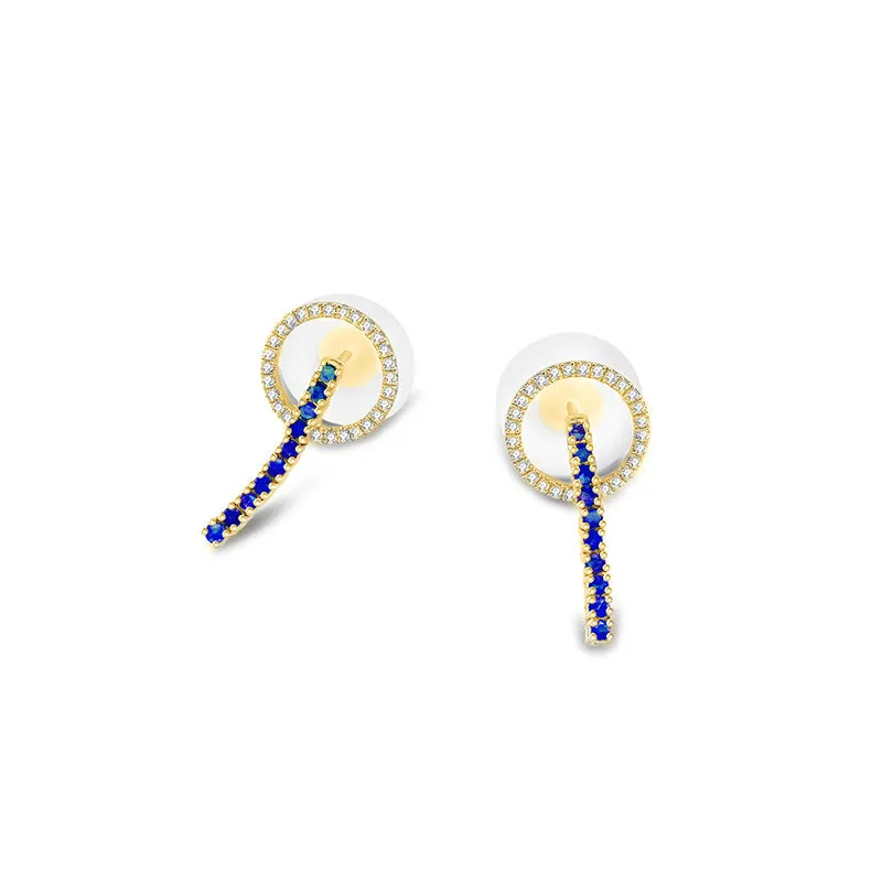 18k Gold Hollow Round Shape with Line Sapphire Earring