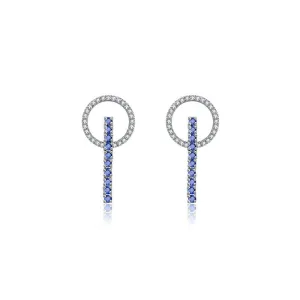 18k Gold Hollow Round Shape with Line Sapphire Earring