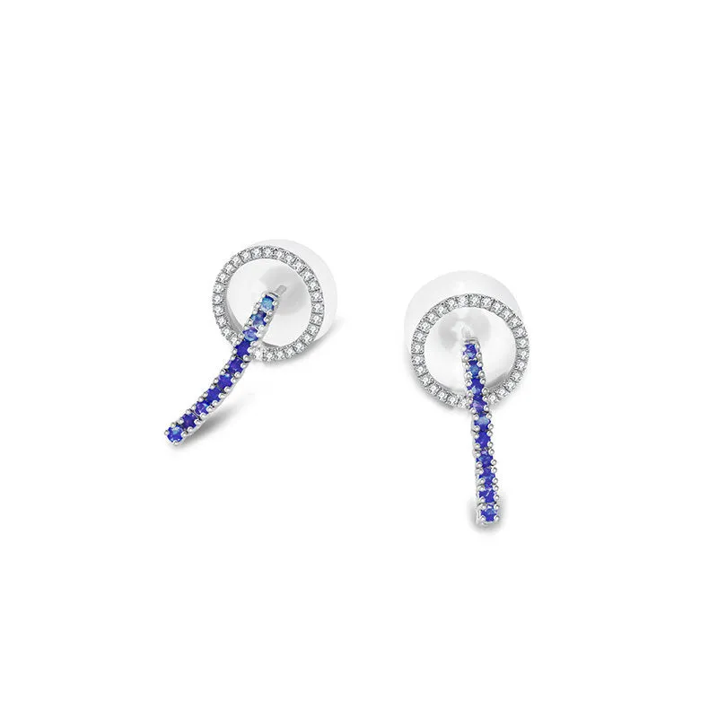 18k Gold Hollow Round Shape with Line Sapphire Earring