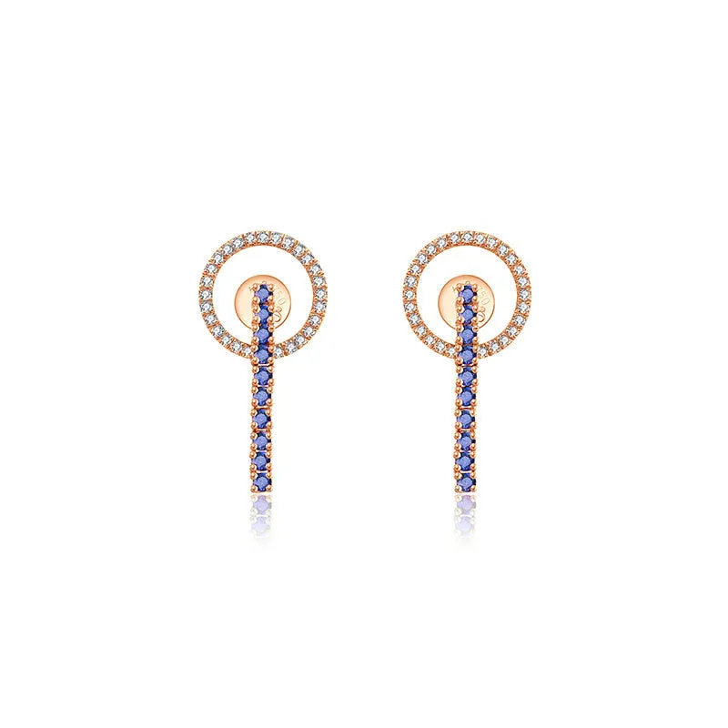 18k Gold Hollow Round Shape with Line Sapphire Earring