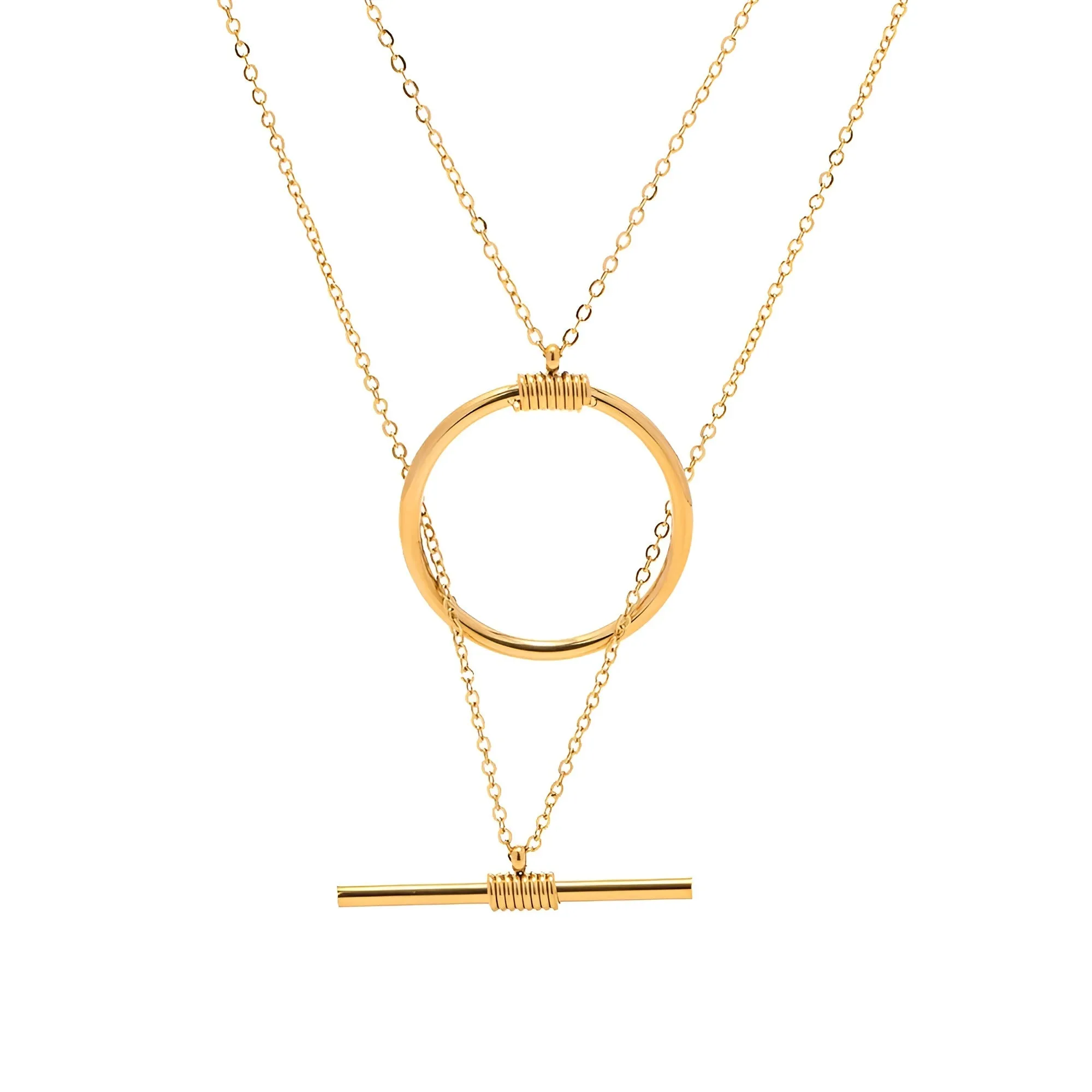 18K Gold Plated Double Layered Circle & Bar Necklace