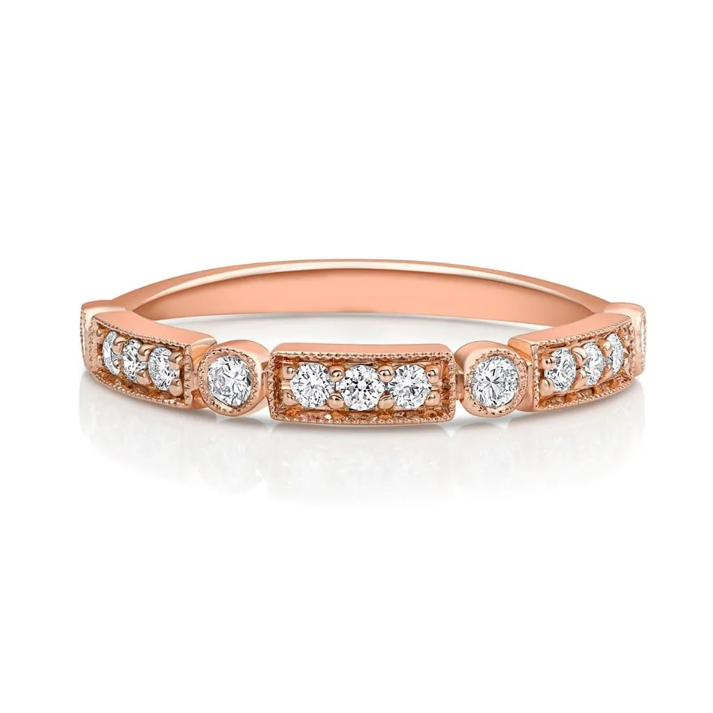 18k Rose Gold 0.25ctw Diamond Round Squared Halfway Band