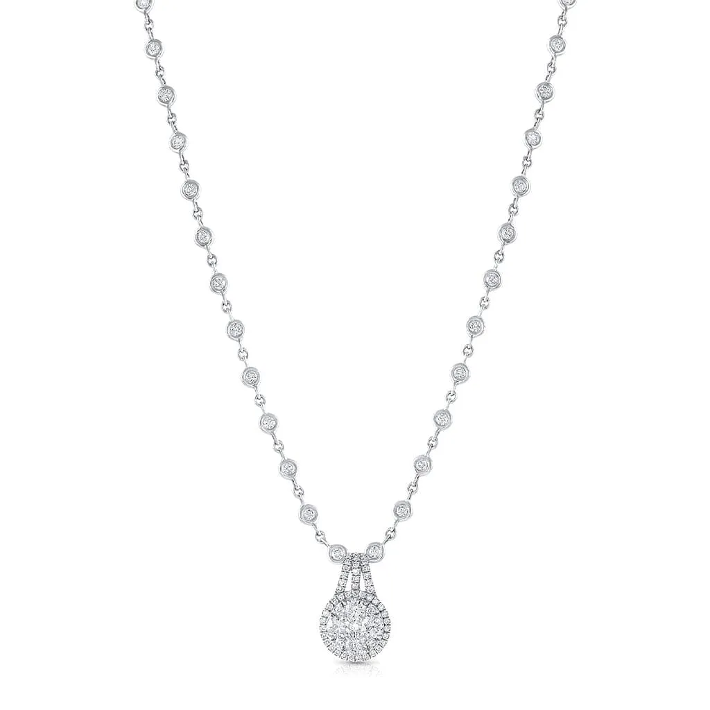 18k White Gold Diamond Station Pendant Necklace