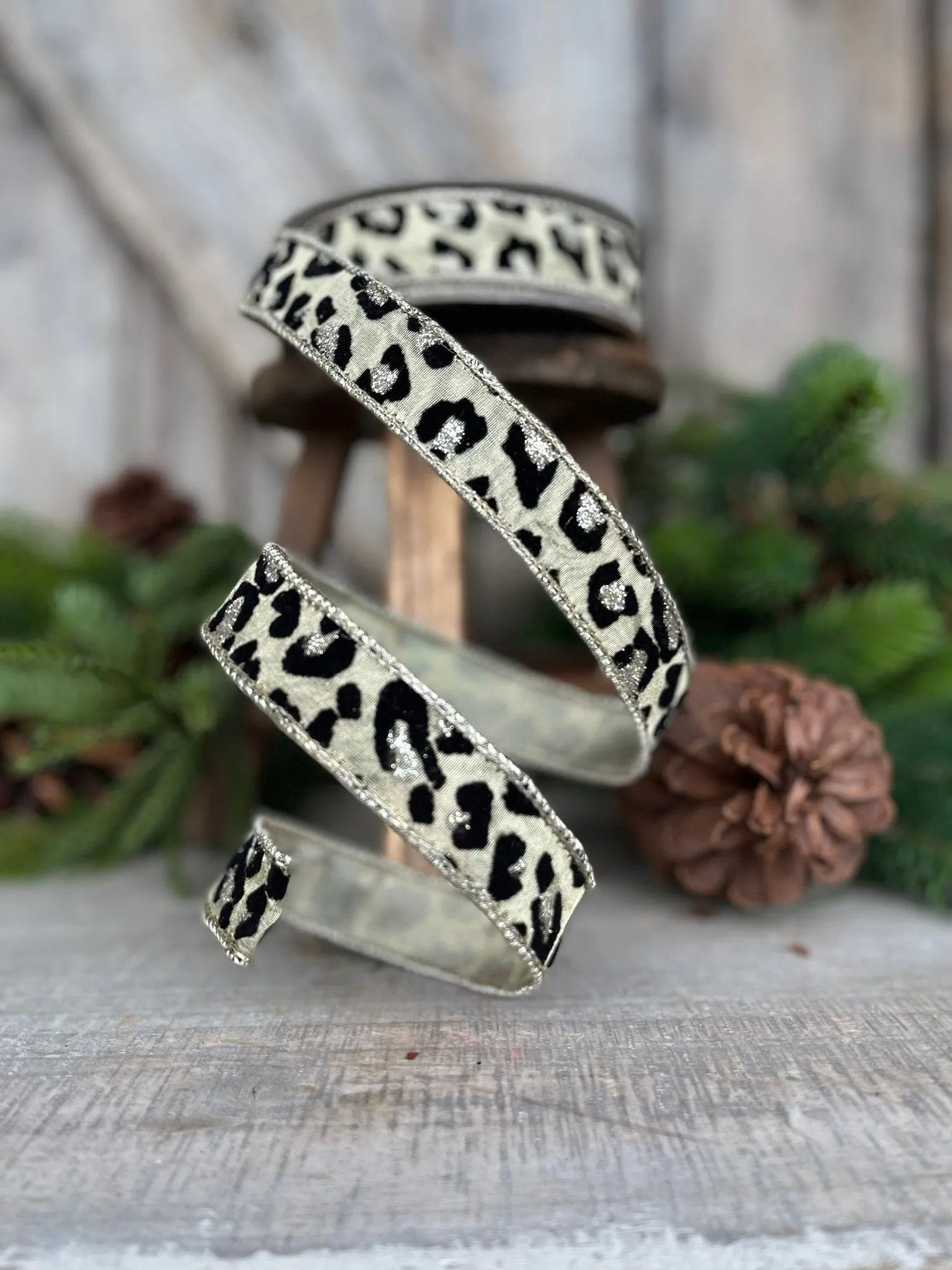 1" Platinum Cheetah Ribbon, Farrisilk Platinum Cheetah Ribbon