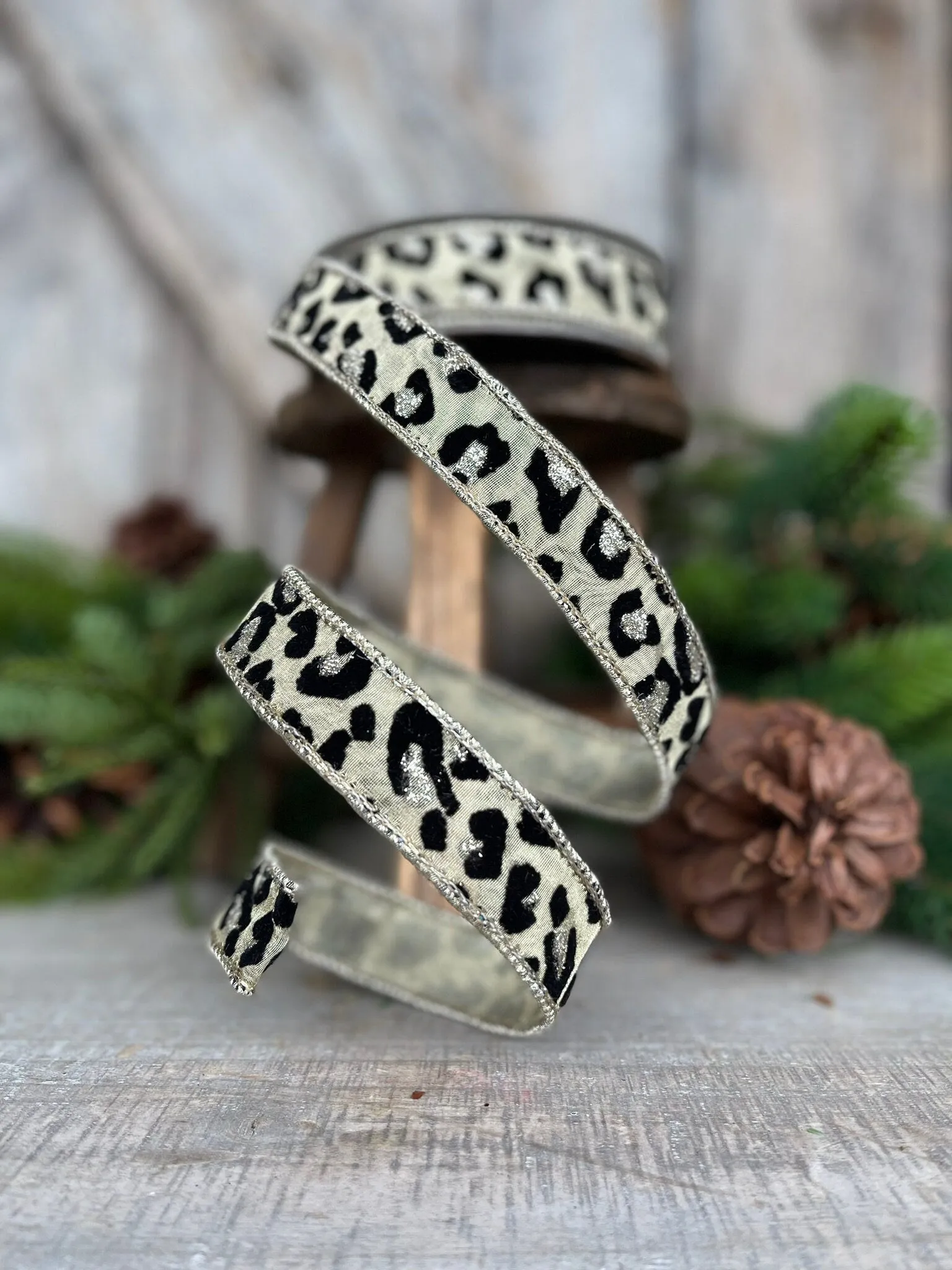 1" Platinum Cheetah Ribbon, Farrisilk Platinum Cheetah Ribbon