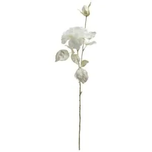 26.5" Soft White and Metallic Gold Decorative Artificial Rose Stem