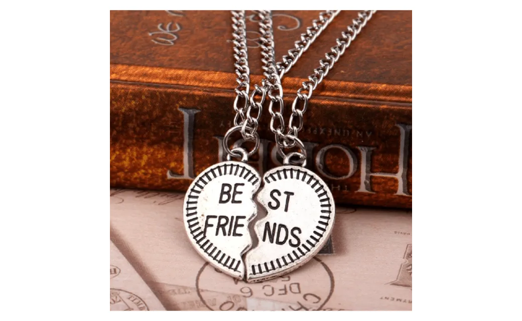 2PC Silver Plated Heart Best Friends String Pendant Necklace