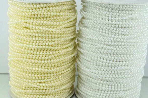 3mm Plastic Pearl Roll 100 Yards White/Creamy Wedding Pearl Beads on a Spool, Roll, Acrylic Beaded Garland Strand