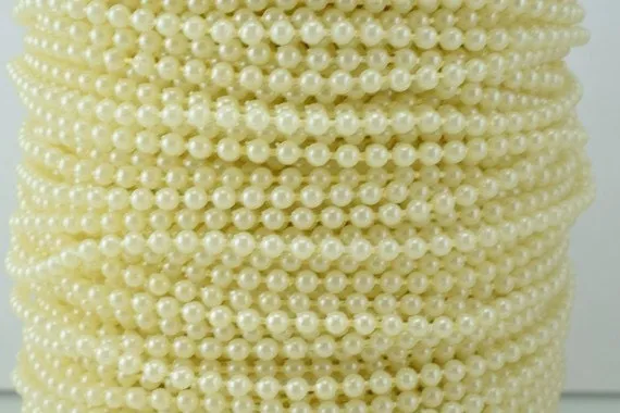 3mm Plastic Pearl Roll 100 Yards White/Creamy Wedding Pearl Beads on a Spool, Roll, Acrylic Beaded Garland Strand