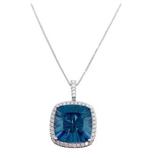 9 Carat Blue Topaz Diamond Halo Necklace