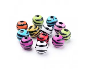 Acrylic - Round - Zebra Striped Mixed - 11mm - 20 pieces