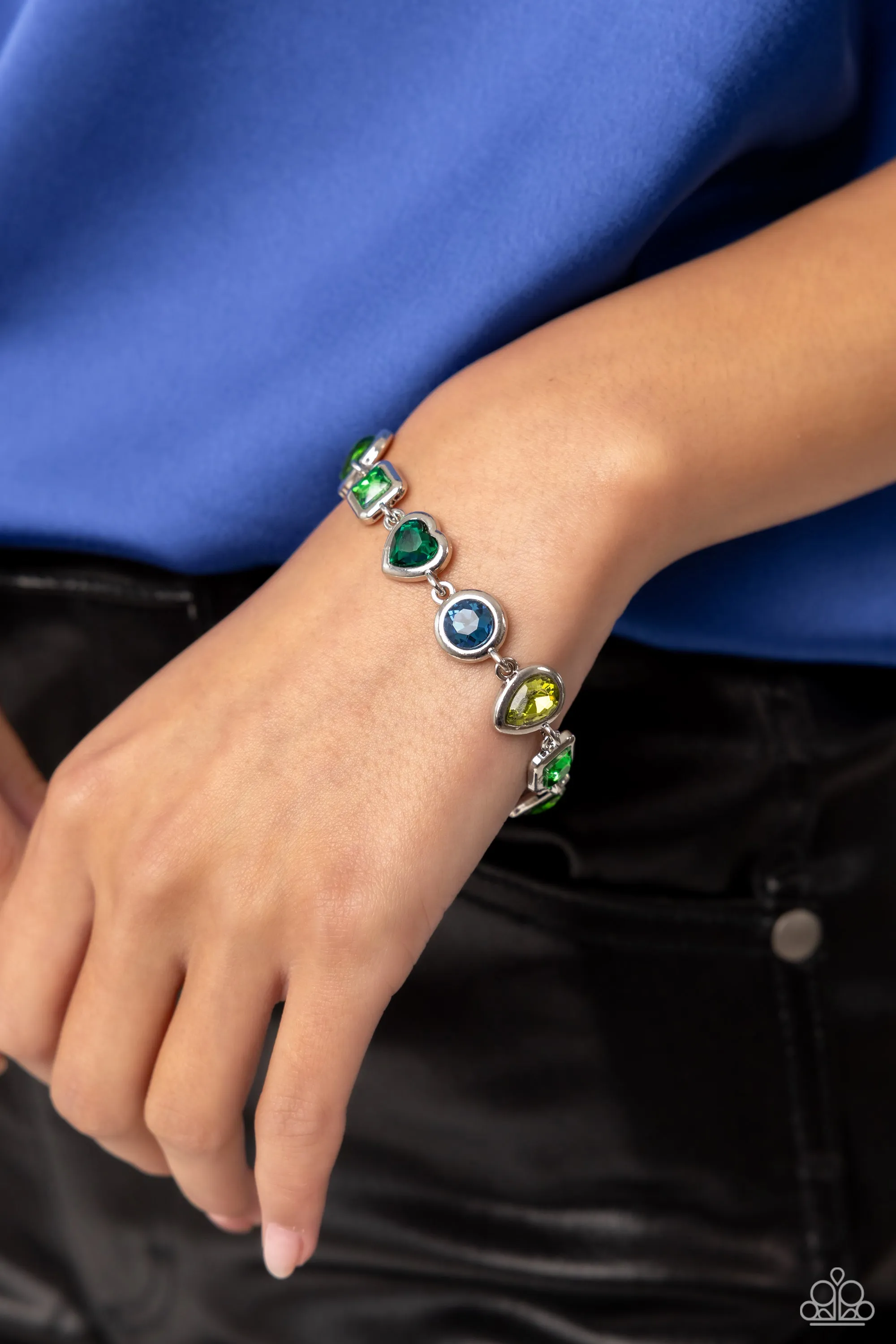 Actively Abstract - Green - Colored Shape Gem Paparazzi Lobster Claw Bracelet