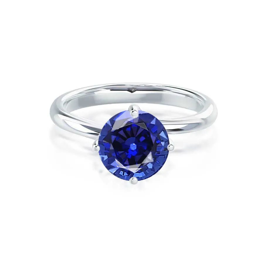 ANNORA - Chatham® Blue Sapphire 18k White Gold Twist Solitaire Ring