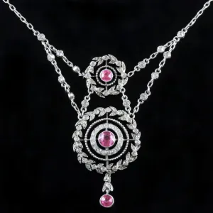 Antique Edwardian Pink Topaz Silver Necklace Circa 1910