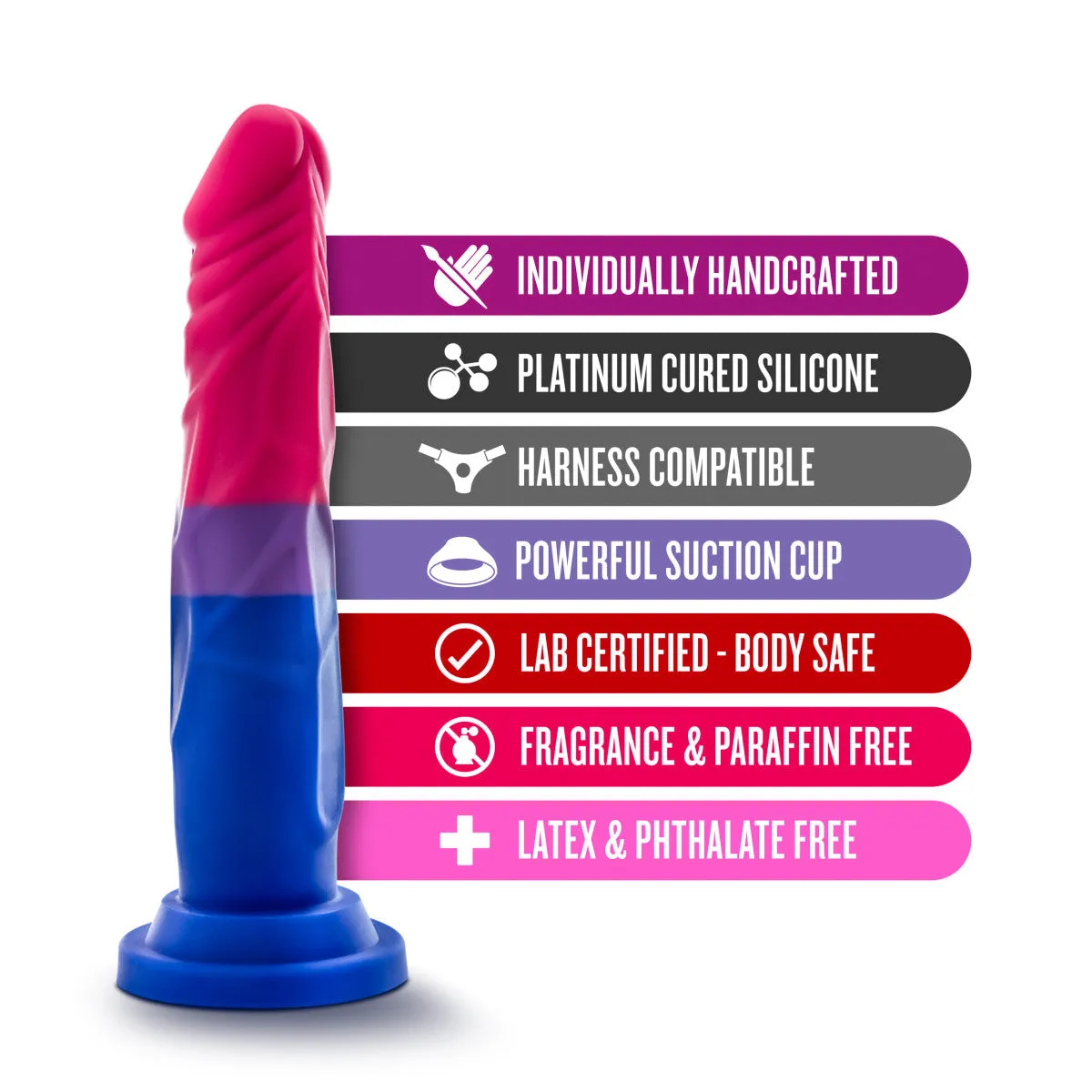 Blush Avant Pride Love P8 - Artisanal 7-Inch Dildo with Secure Suction Cup Base, Luxuriously Crafted From Smooth, Hygienic Ultrasilk® Purio™ Silicone