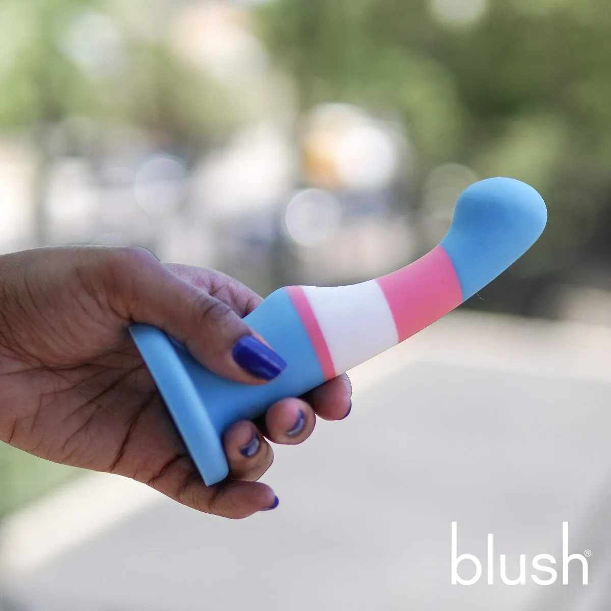 Avant By Blush® | Pride True Blue P2: Artisan 6 Inch Curved P-Spot / G-Spot Dildo with Suction Cup Base - Elegantly Made with Smooth Ultrasilk® Purio™ Silicone