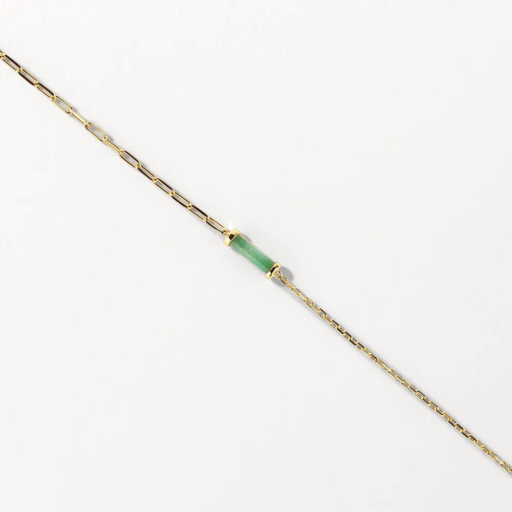 Aventurine Half Paperclip Fob Chain Bracelet in Gold