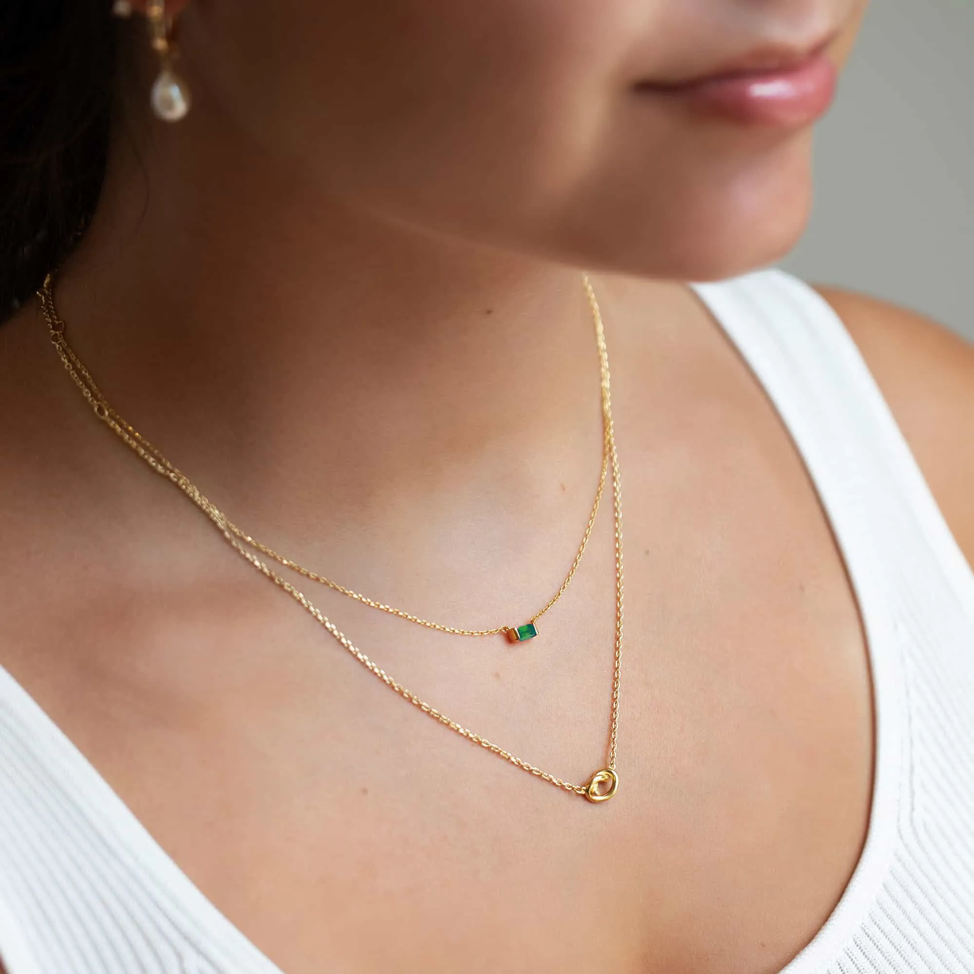 Baguette Gemstone and Knot Layered Duo Emerald