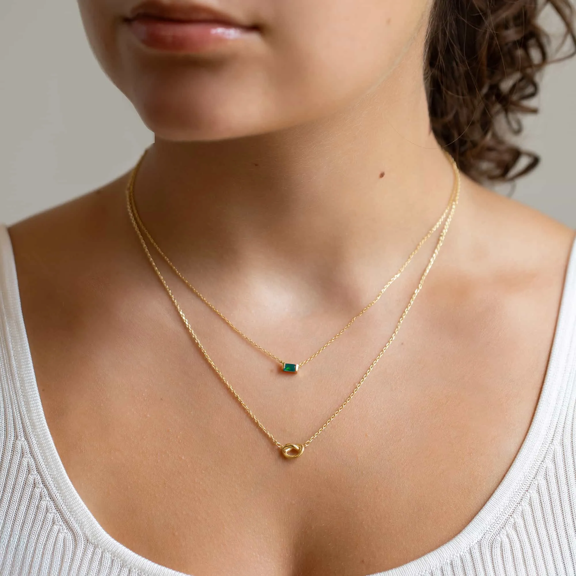 Baguette Gemstone and Knot Layered Duo Emerald