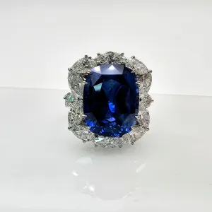 Blue Sapphire diamond ring set in 18k white gold