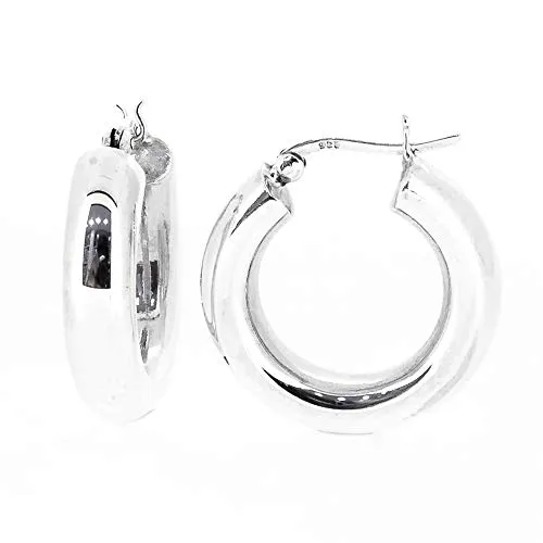 Bold Thick Shiny Chunky Hoop Earrings for Women Girls 925 Sterling Silver 6mm x 20mm