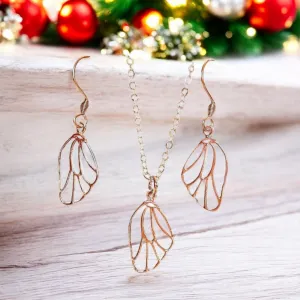 Butterfly/Fairy Wing Rose Gold necklace/earrings set, 18 inch