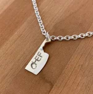 Chef's Handstamped Chef Cleaver Charm Necklace in Sterling Silver