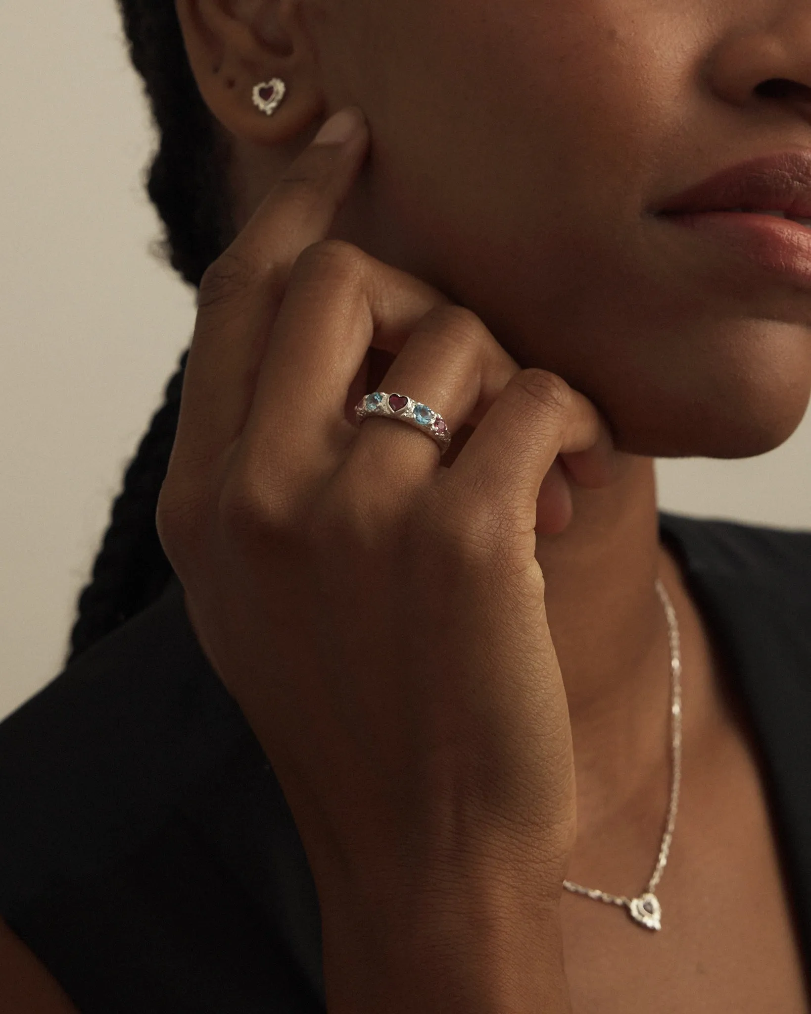 Coup de Foudre Ring in Silver with Garnet, Aquamarine and Tourmaline