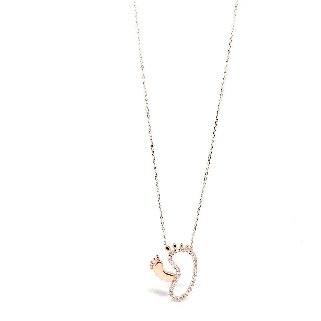 Cubic Zirconia Sterling Silver Baby Feet Necklace by Naked Nation