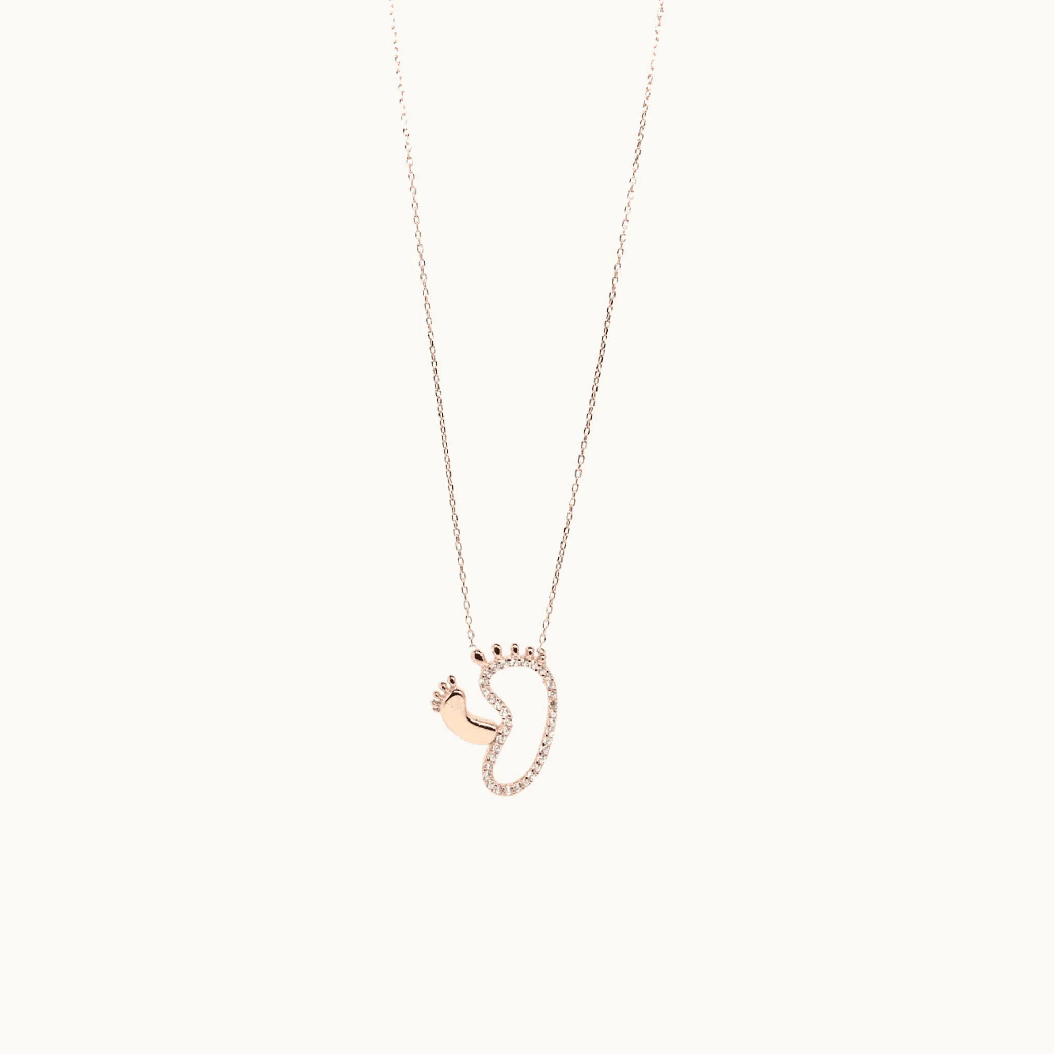 Cubic Zirconia Sterling Silver Baby Feet Necklace by Naked Nation