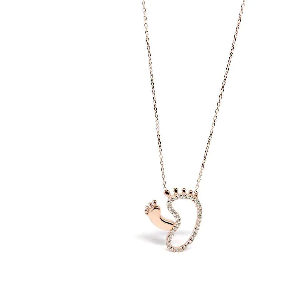 Cubic Zirconia Sterling Silver Baby Feet Necklace by Naked Nation