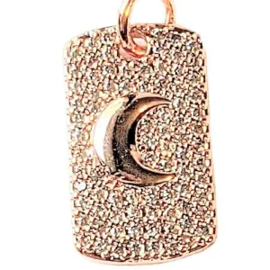 CZ Rose Gold Crescent Moon Tag Pendant