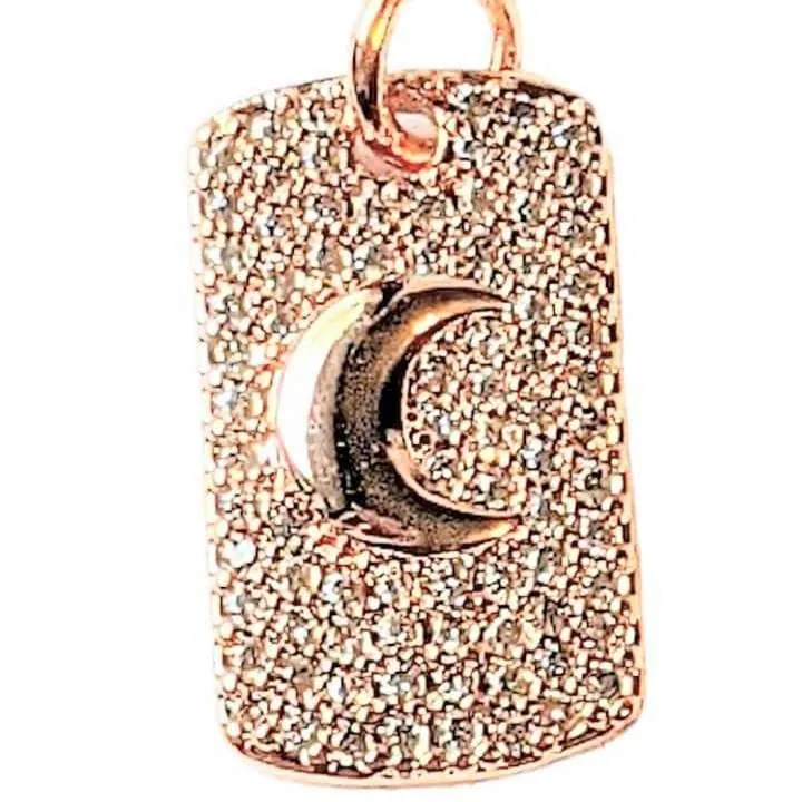 CZ Rose Gold Crescent Moon Tag Pendant