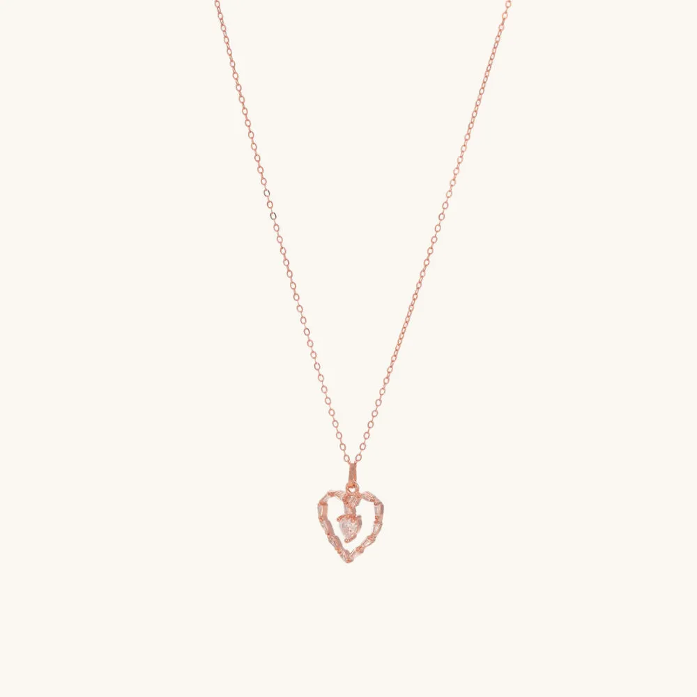 Diamond Heart Necklace- 18k Rose Gold Vermeil