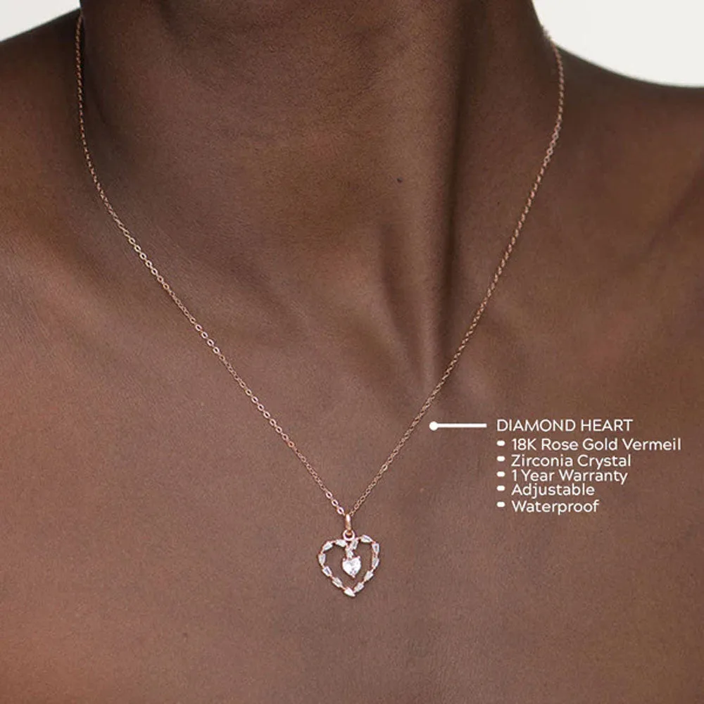 Diamond Heart Necklace- 18k Rose Gold Vermeil