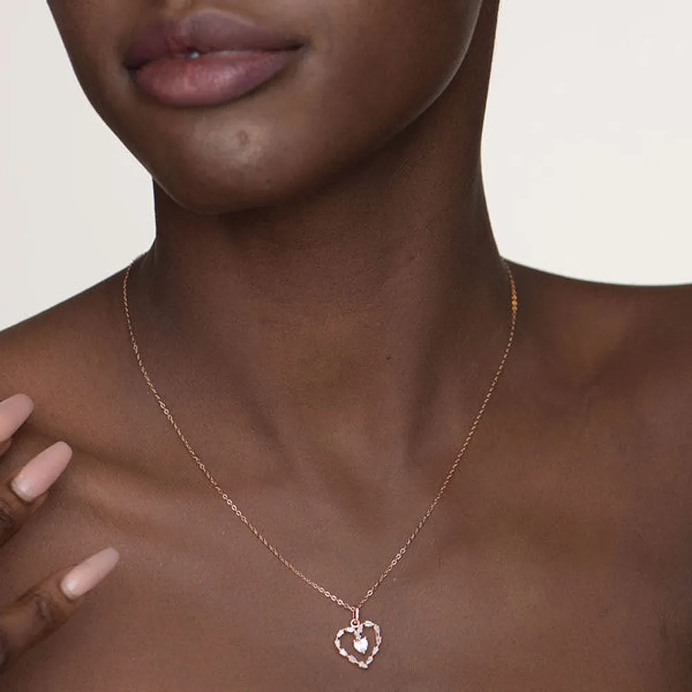 Diamond Heart Necklace- 18k Rose Gold Vermeil