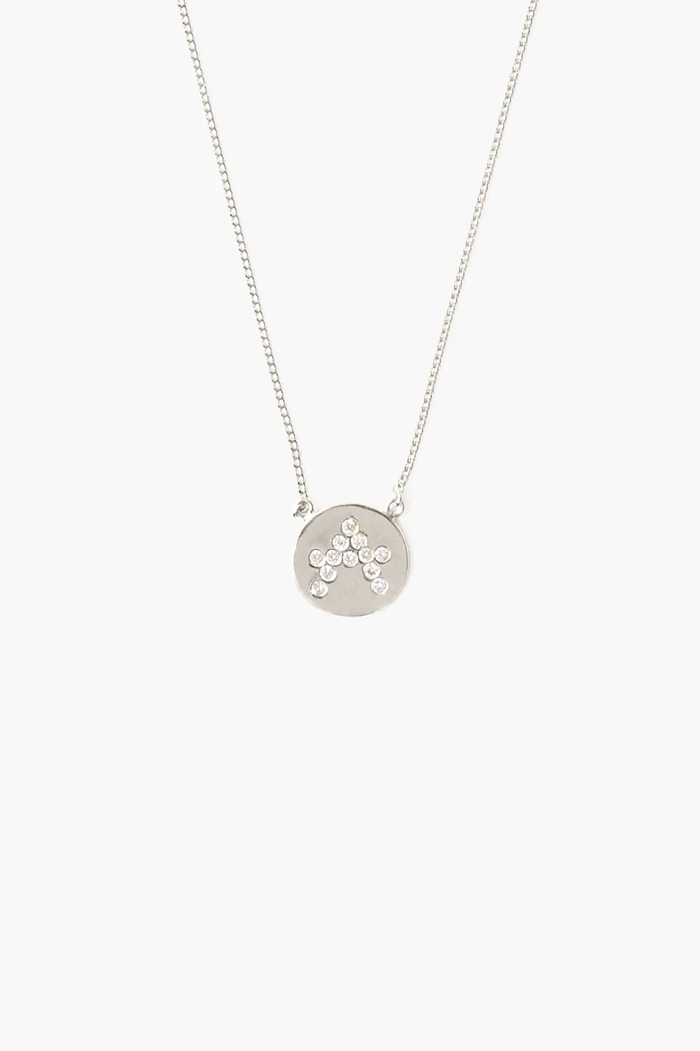 Diamond Initial Coin Necklace Silver