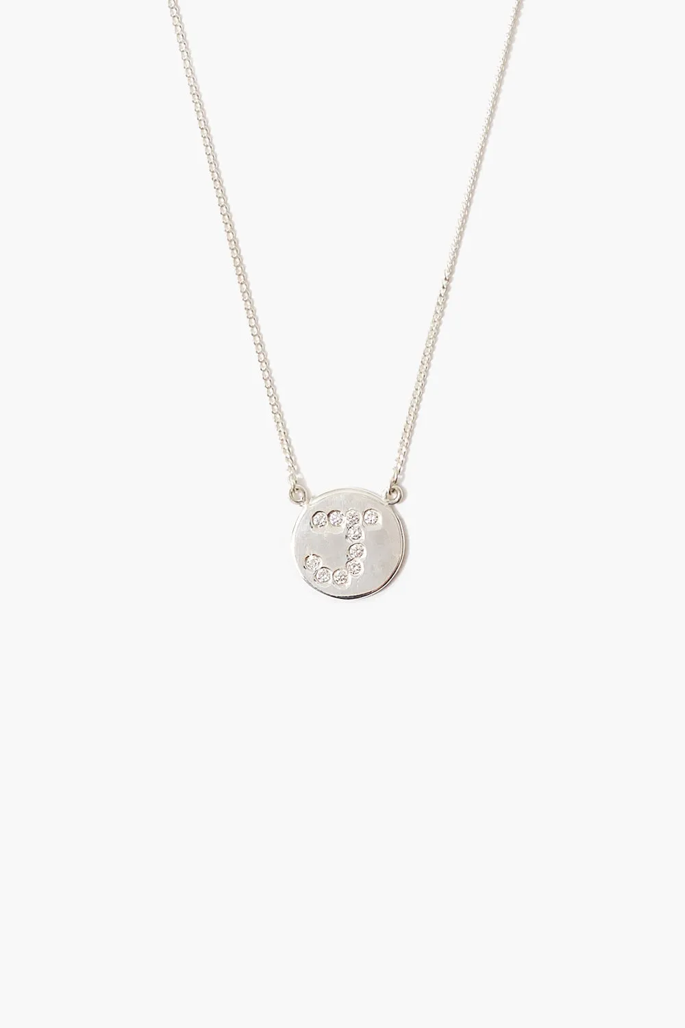 Diamond Initial Coin Necklace Silver