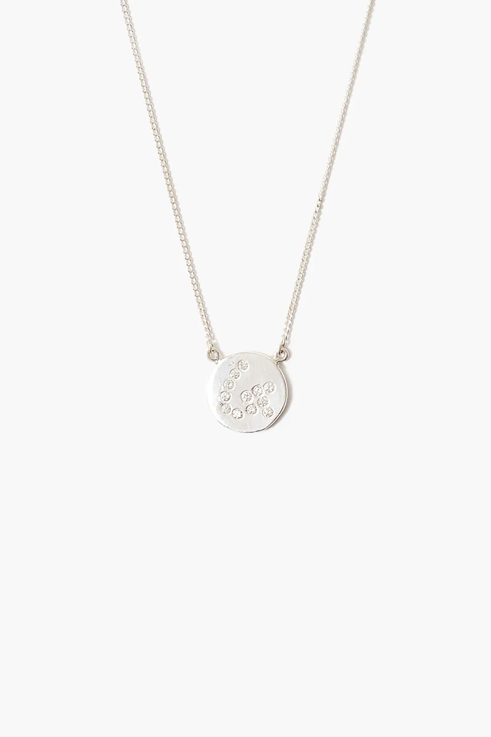 Diamond Initial Coin Necklace Silver