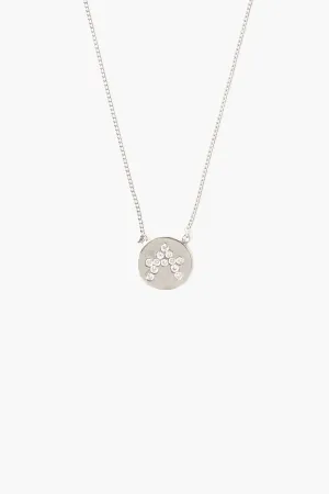 Diamond Initial Coin Necklace Silver