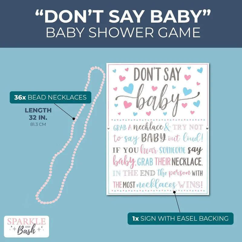 Don’t Say Baby, Baby Girl Shower Games (Pink, 37 Pieces)