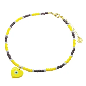 Evil Eye Heart Charm Glass Bead Trio Choker