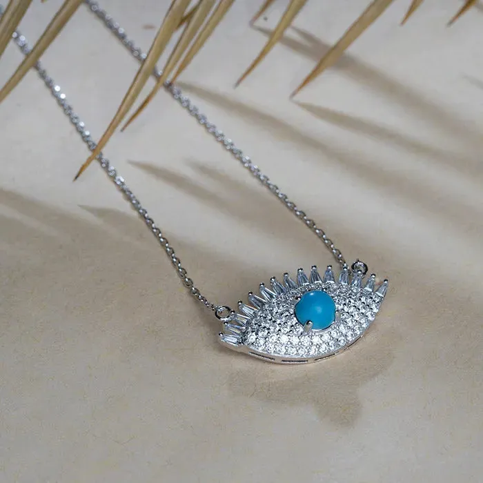 Evil Eye Motif CZ Silver Chain Locket