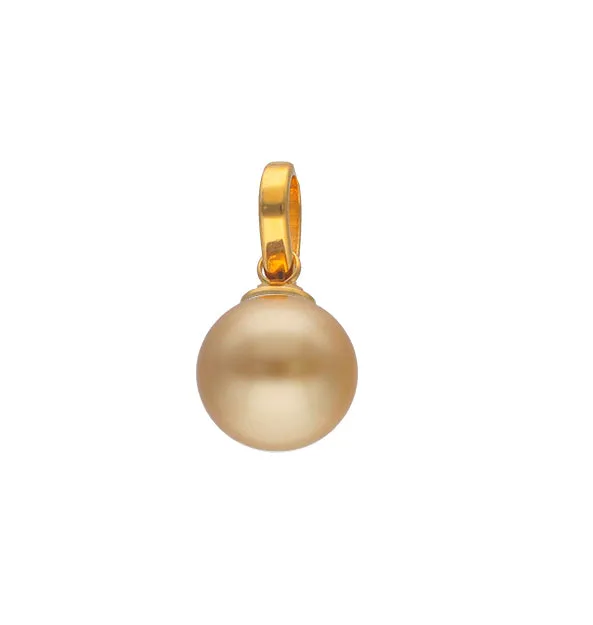 Gold Plated Sterling Silver Charm Pendant for Women with Organic Simulated Pearl, 10mm Round Champagne Pearl, Charm&Glow Collection