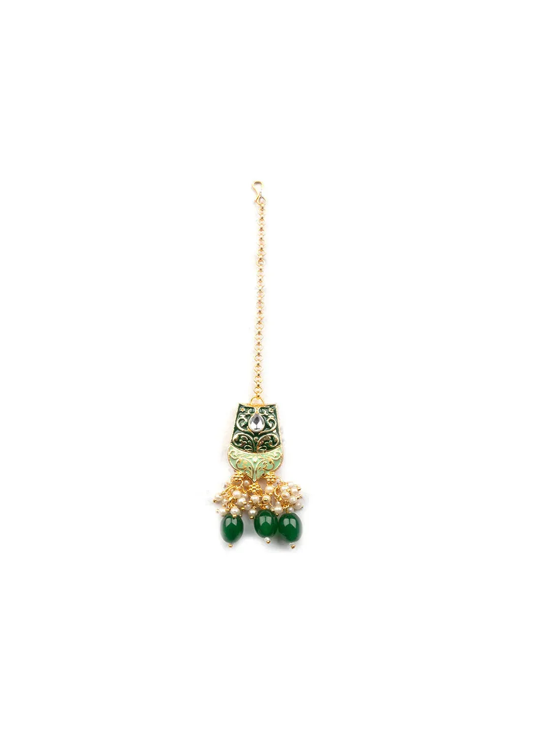 Gracious Green Kundan Meenakari Droplet Necklace Set