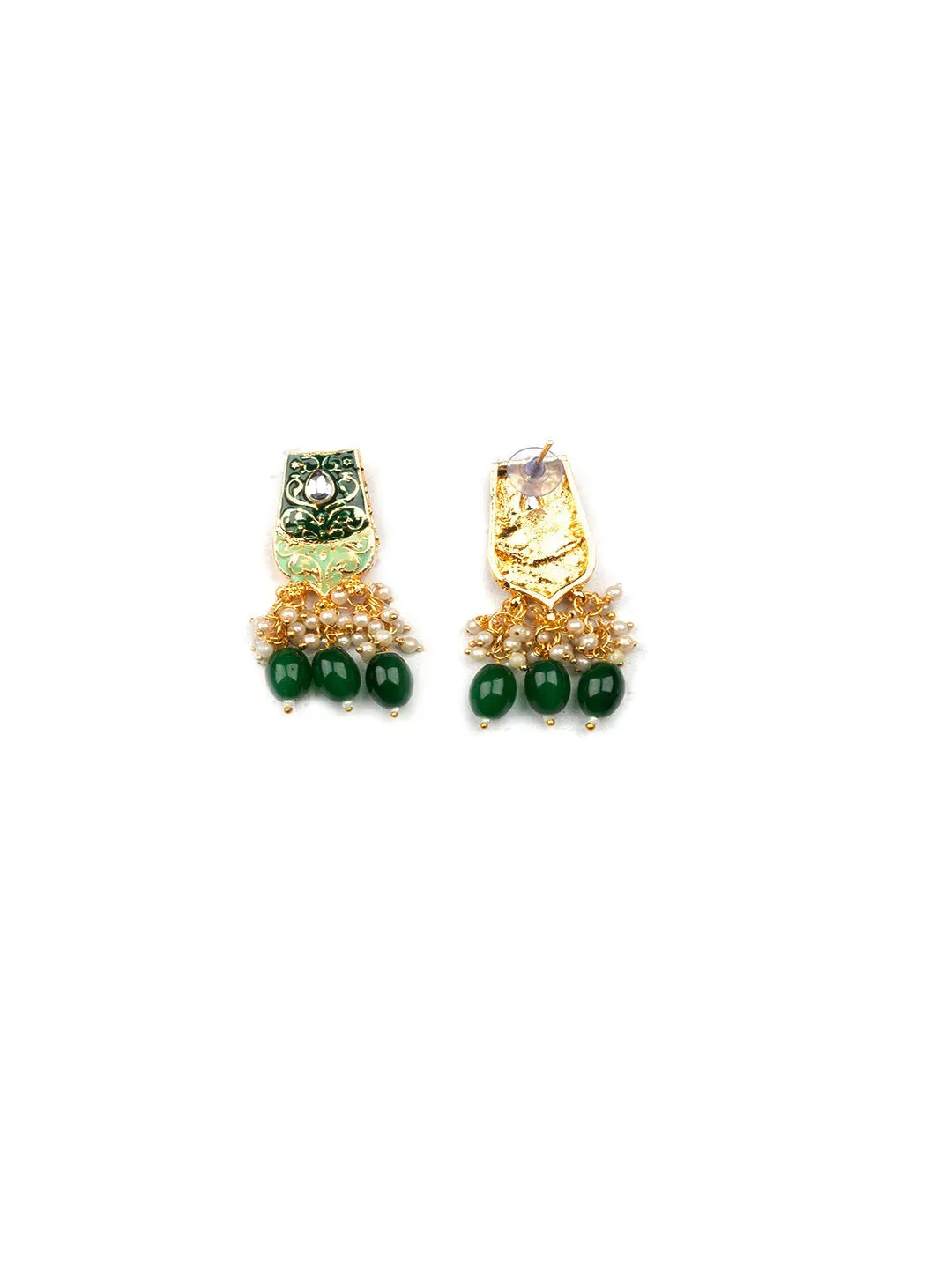 Gracious Green Kundan Meenakari Droplet Necklace Set