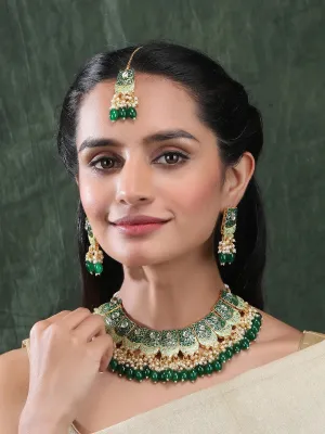 Gracious Green Kundan Meenakari Droplet Necklace Set