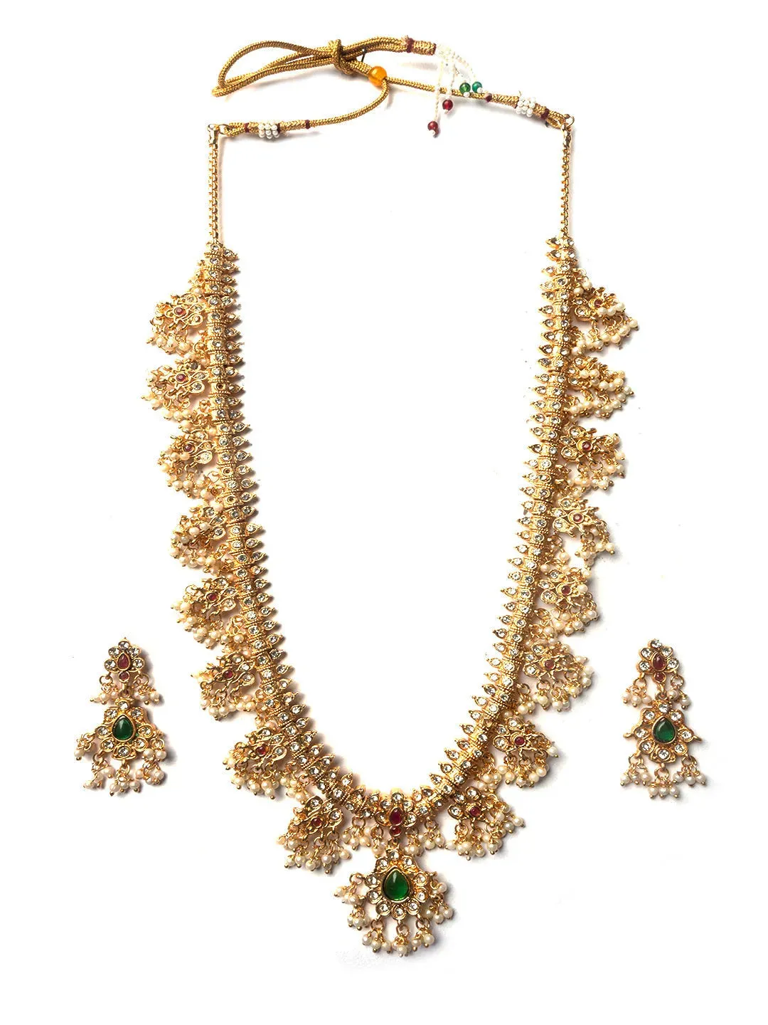 Guttupualu Design Long Necklace Set | Handcrafted Temple Haram Set